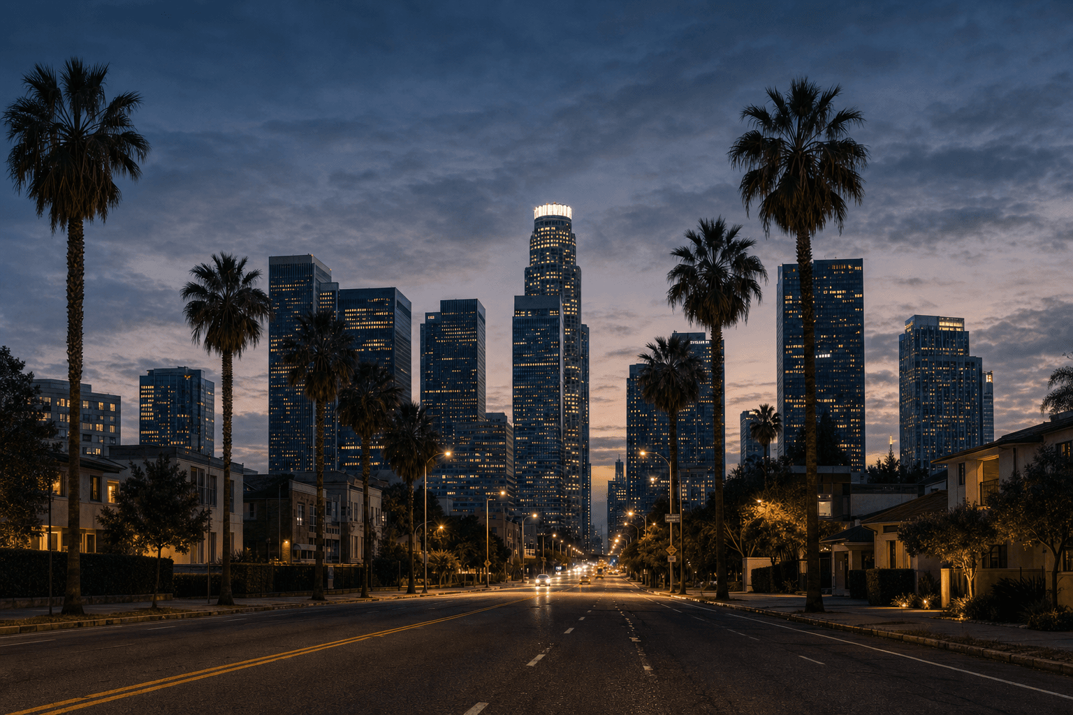 Downtown Los Angeles skyline at dusk
