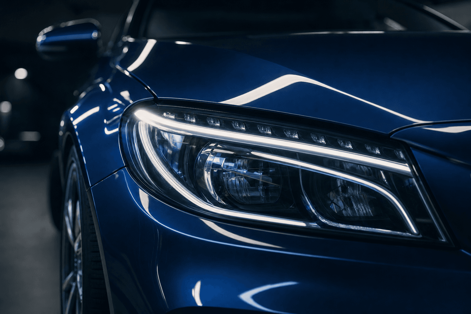 Close view of a modern vehicle headlight assembly