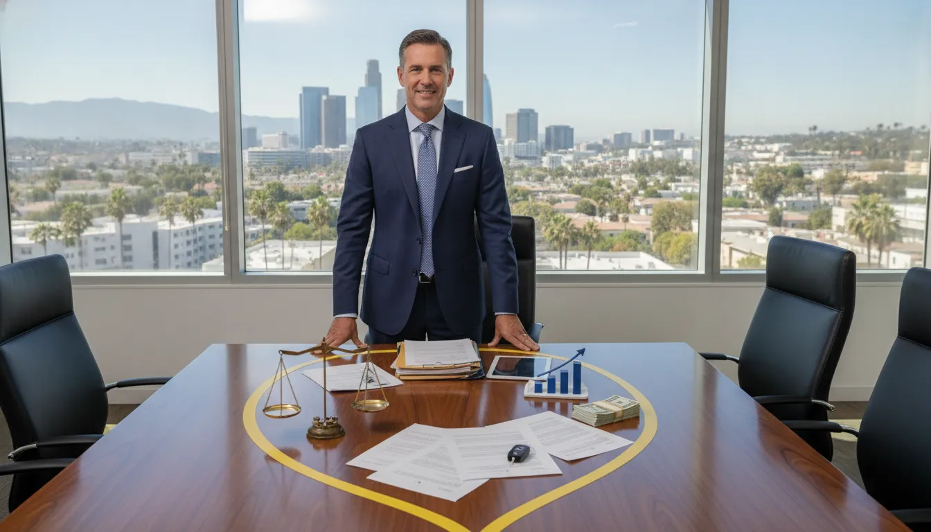 California lemon law lawyer reviewing vehicle buyback documents in an office.