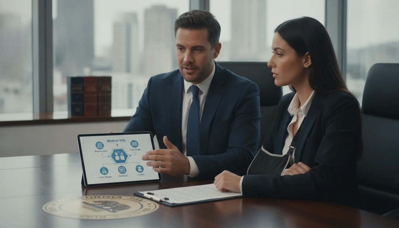 Work injury lawyer consults with an injured client about legal options in California.