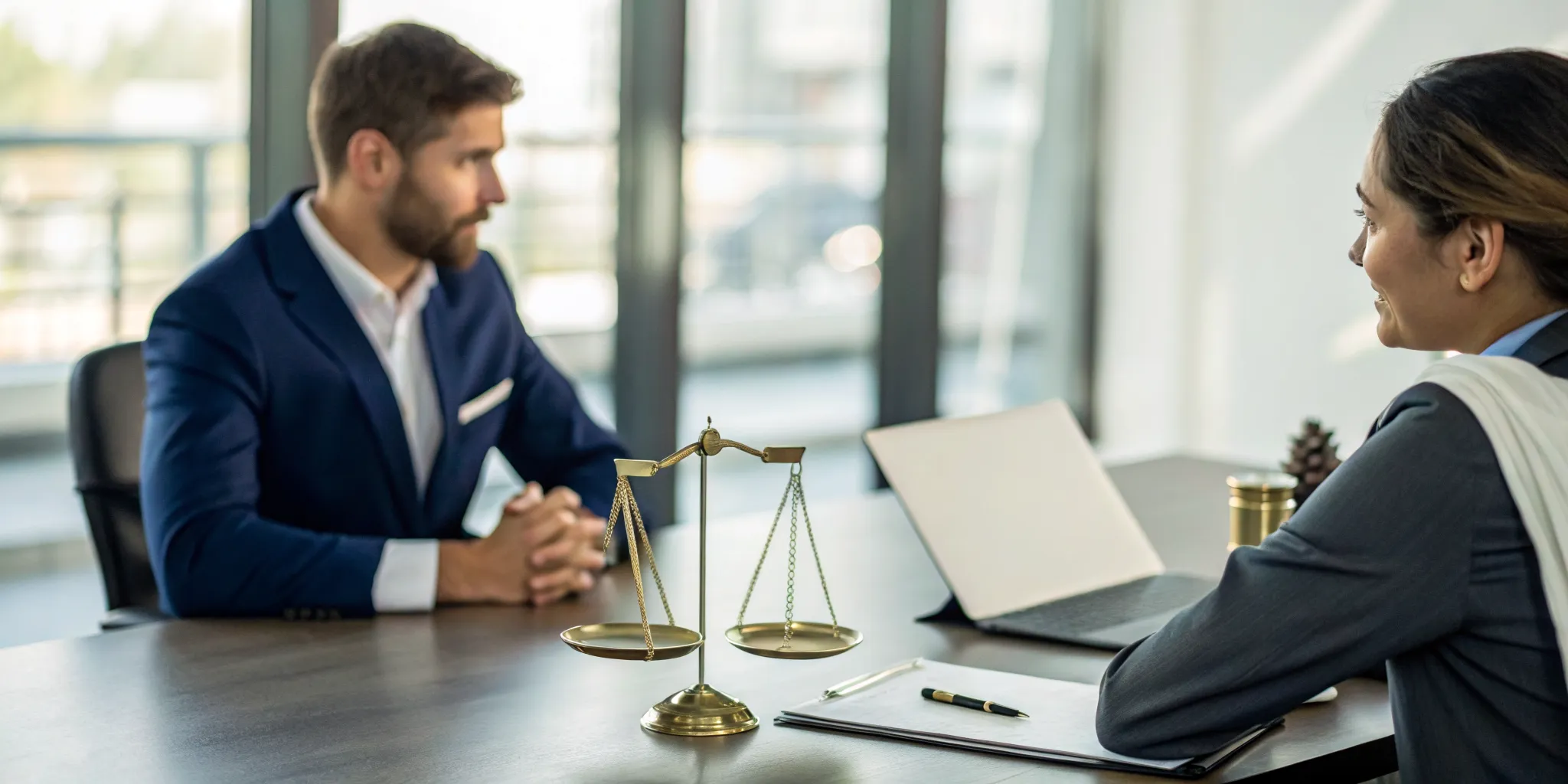 Car accident lawyer explaining the claim process to a client.